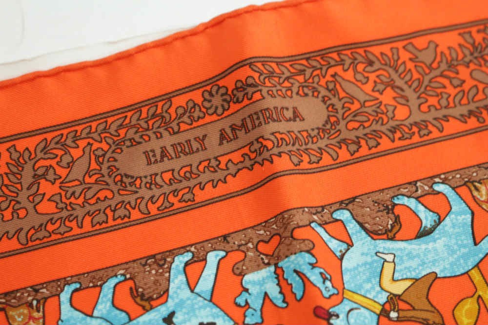  Hermes маленький Calle *EARLY AMERICA* карман шарф шея одежда / orange × голубой серия /HERMES на следующий день рассылка возможно /215997