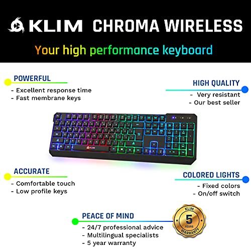 Klim Chroma Wireless ワイヤレスキーボード 英語配列 防水 静音キー Pc Ps4 Mac対応 バックライト付きワイヤレス ゲー Nh4yszfveh スマホ タブレット パソコン Escuelainfantilvillaviciosa Com