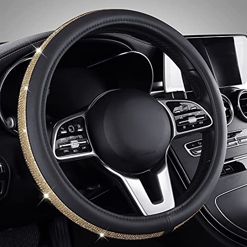 値引きする ゴールドラインストーン キラキラハンドルカバー 海外のより良い商品をお取り寄せ致します 車ハンドルプロテクター ほとんどの車 ガールズ レディース 自動車内装 15インチ 滑り止めデザイン 車椅子