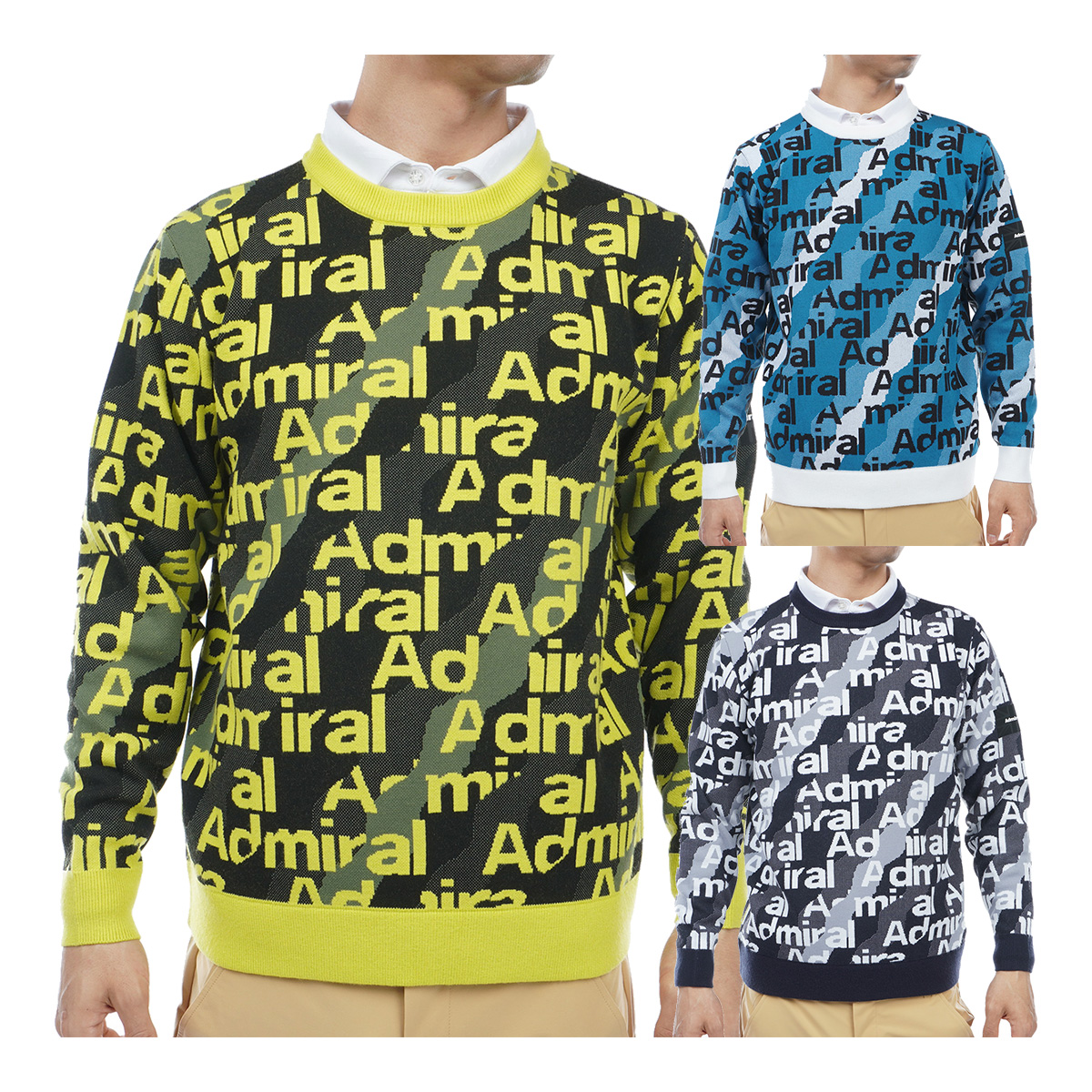  Admiral Golf длинный рукав вырез лодочкой свитер Aurora Logo Jaguar do мужской ADMA384 вязаный Golf одежда 2023 год осень-зима модель Admiral Golf осень-зима одежда 