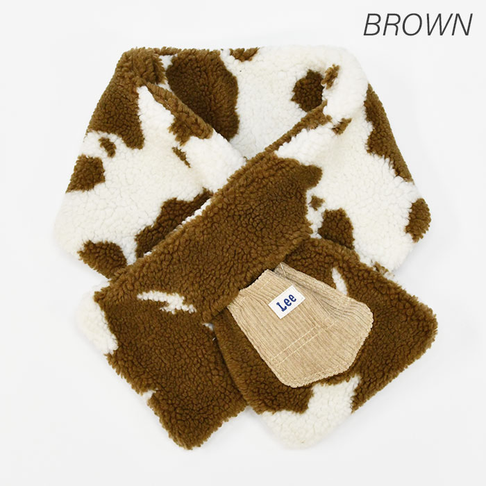 LEE Lee muffler tippet electric outlet insertion type stylish lady's Kids child for children child with pocket boa S size brand simple cow pattern fur 