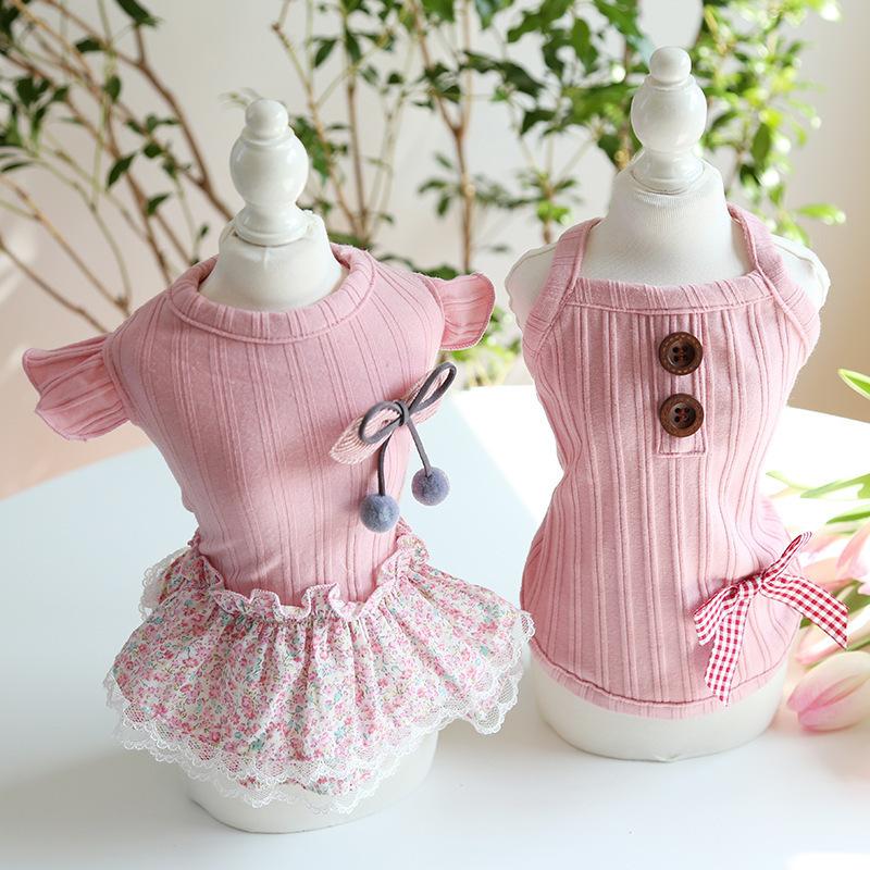  домашнее животное одежда топ One-piece кошка одежда собака одежда кошка собака оборка кружевная лента цветочный принт простой casual симпатичный розовый выход 