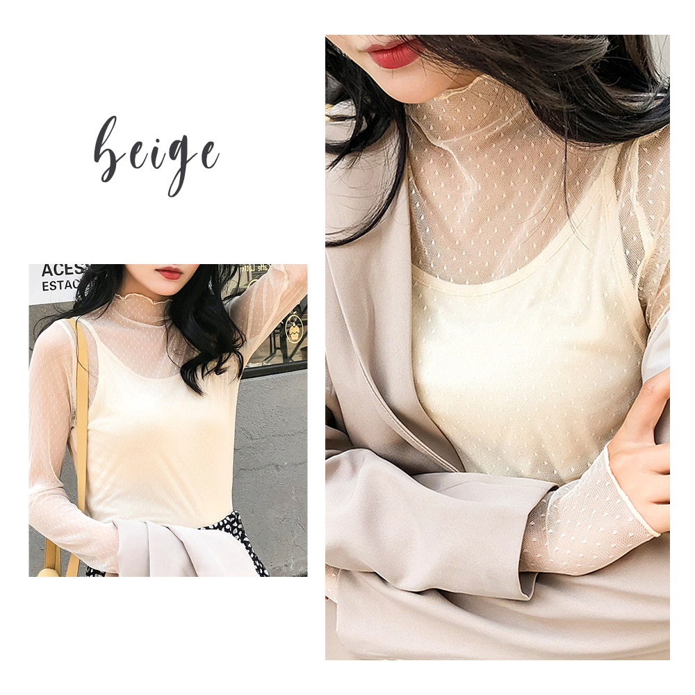  piling put on cut and sewn lady's see-through sia- Layered inner high‐necked long sleeve cloth T-shirt cut and sewn adult pretty inner stylish lc21dg791332