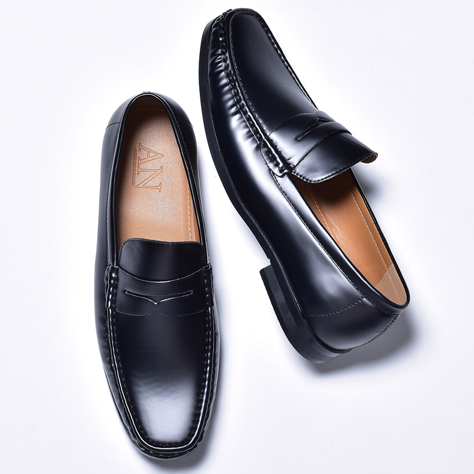  Loafer мужской модный бизнес бренд 40 плата casual дешевый туфли без застежки кожа чёрный белый кожа обувь монета Loafer простой черный белый 