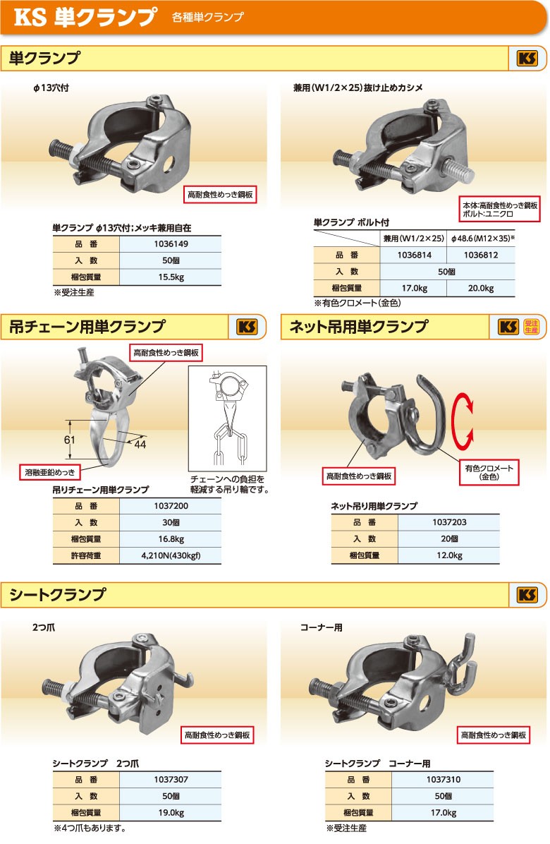 Ksシート クランプ 2つ爪 足場 国元商会 250本 単管パイプ