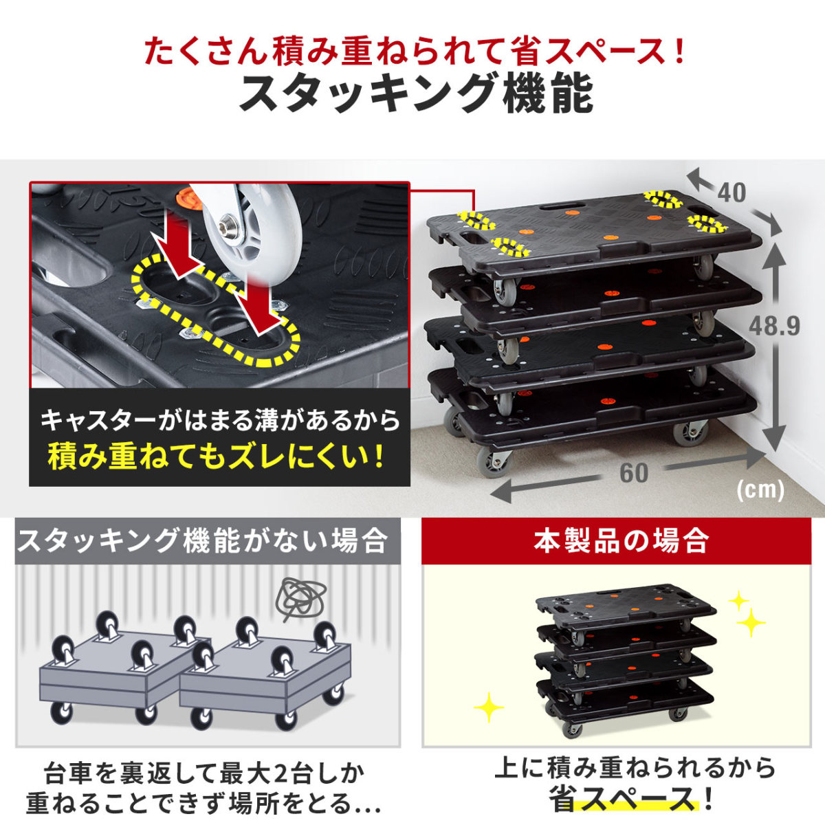 台車 キャスター タイヤ 4輪 平台車 2台セット 連結 軽量 耐荷重150kg 