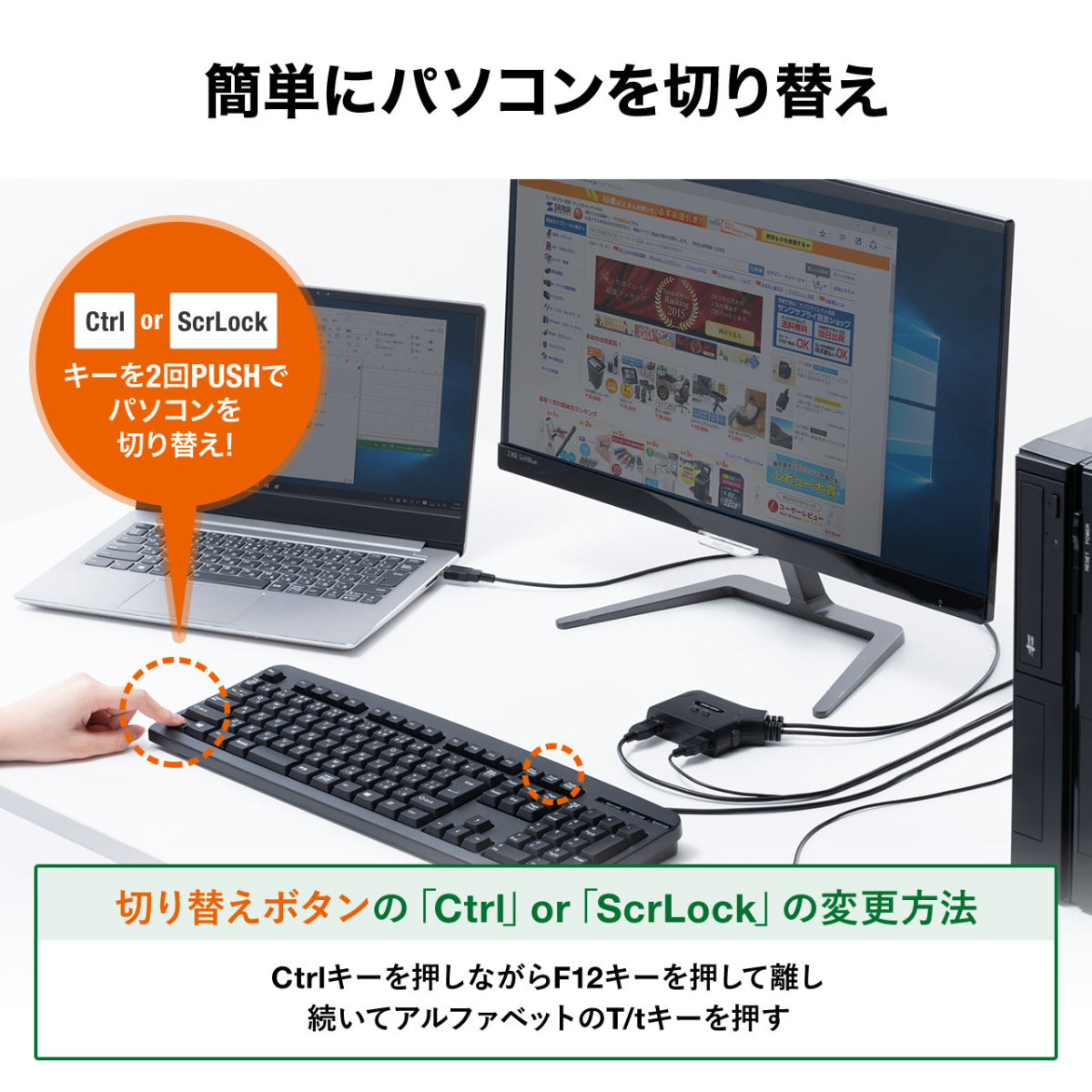 メーカー直売 Kvmスイッチ 2台切替 Kvm切替器 パソコン切替器 Usbキーボード Usbマウス用 キーボードエミュレーション機能 専用ドライバー不要 電源不要 お気に入り