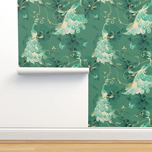 Spoonflower Peel and Stick Removable Wallpaper, White Peacock