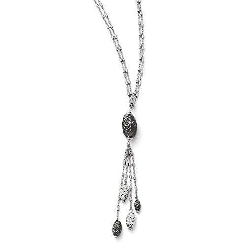 Sterling Silver Ruthenium D/C Double Strand Necklace with 2in