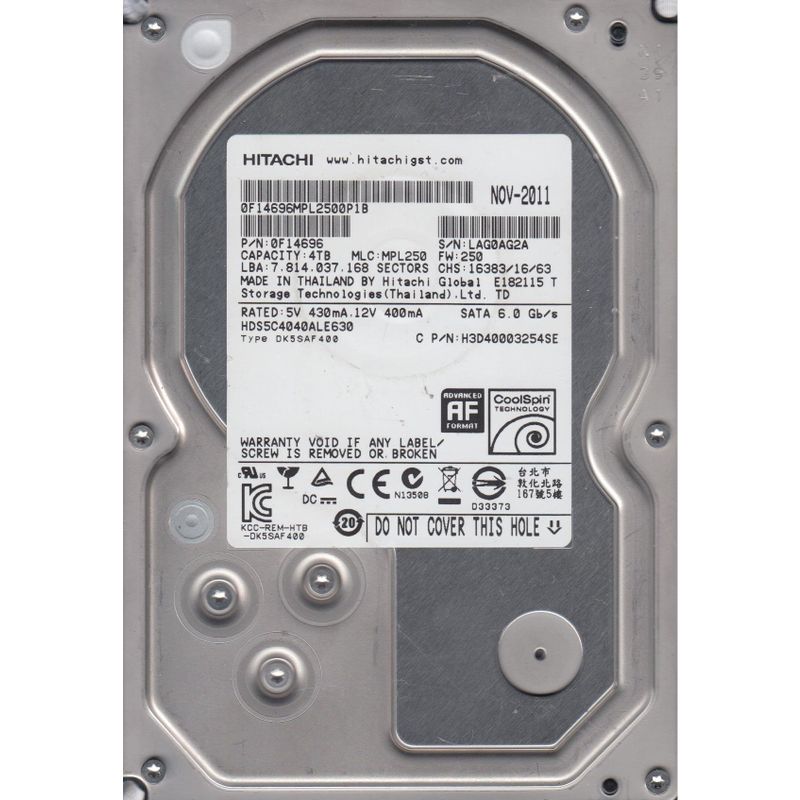 内蔵型ハードディスクドライブ Hitachi/HGST HDS5C4040ALE630 3.5 HDD 4TB HGST HDS5C4040ALE630 ［Deskstar 5K4000 4TB］ 内蔵型