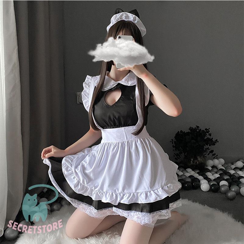  made clothes cosplay . costume cat meido. woman lovely apron black lady's dress race pretty party change equipment adult costume 