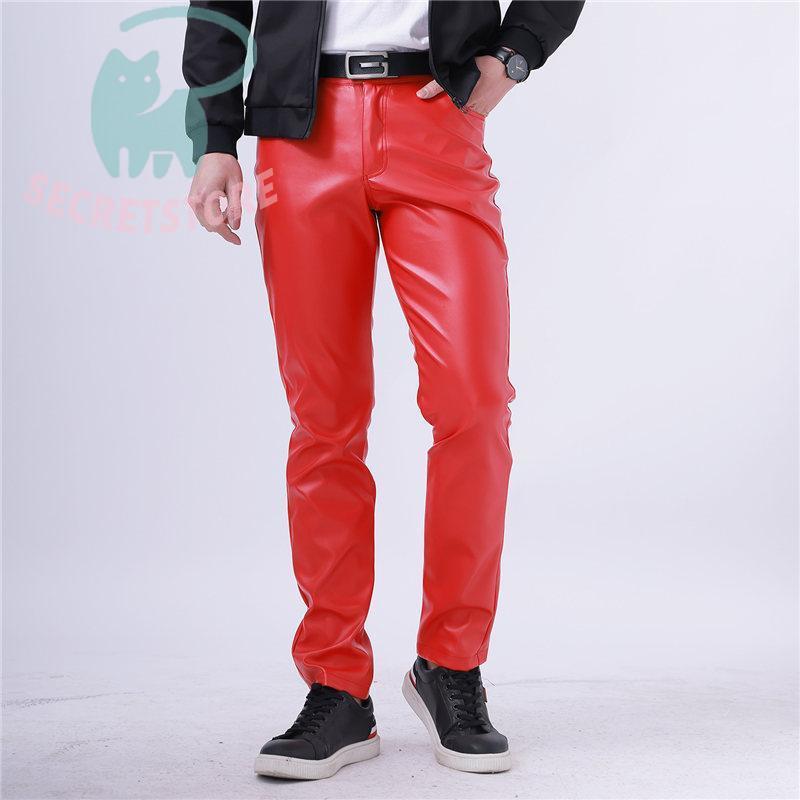  leather ntsu skinny men's skinny pants leather pants thin for motorcycle fake leather pants stretch trousers spring autumn good-looking large size 