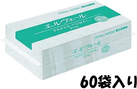 エリエール エルヴェール ペーパータオル エコ ダブル（中判）200組 400枚入×60個 エルヴェール キッチンペーパータオルの商品画像