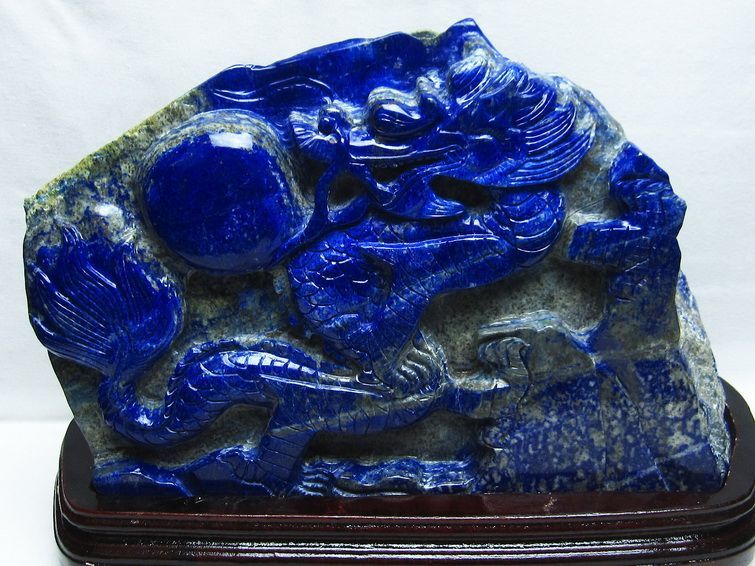 5.8Kg ラピスラズリ 手彫り 龍 置物[M170-45] 1枚目