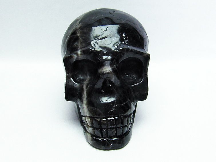 1.8Kg モリオン 純天然 黒水晶 ドクロ 置物[T130-2054]