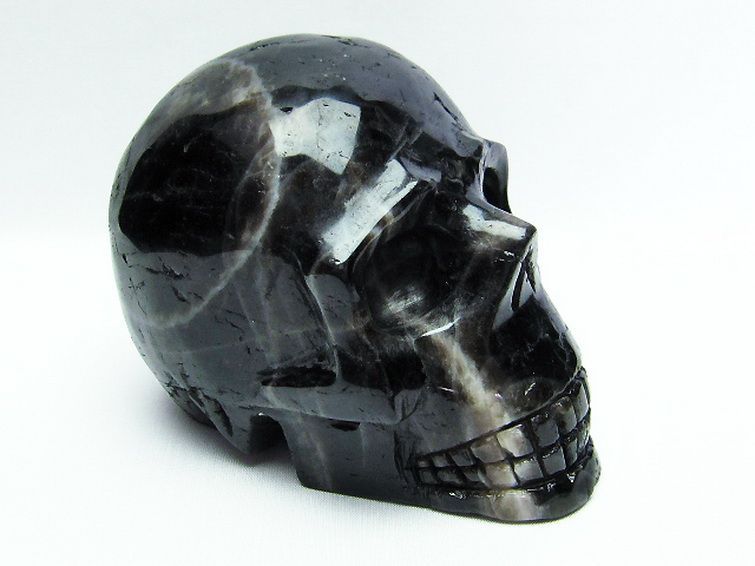 1.8Kg モリオン 純天然 黒水晶 ドクロ 置物[T130-2054]