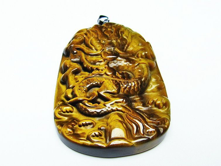 タイガーアイ 手彫り 龍 ペンダント [T152-910] 1枚目