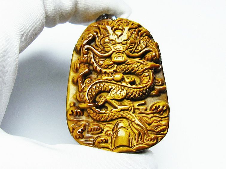 タイガーアイ 手彫り 龍 ペンダント [T152-931] 2枚目