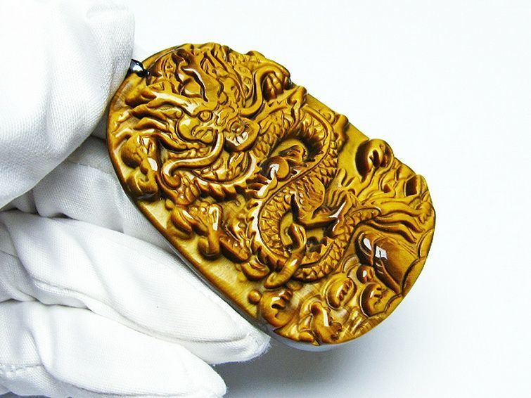 タイガーアイ 手彫り 龍 ペンダント [T152-931] 3枚目