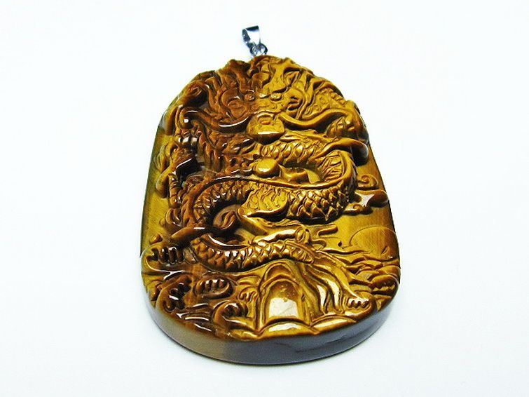 タイガーアイ 手彫り 龍 ペンダント [T152-933] 1枚目