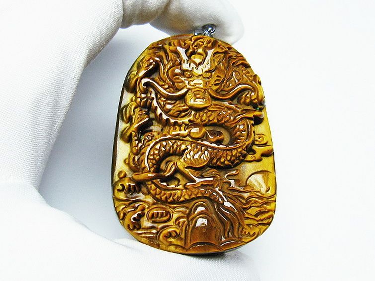 タイガーアイ 手彫り 龍 ペンダント [T152-933] 2枚目