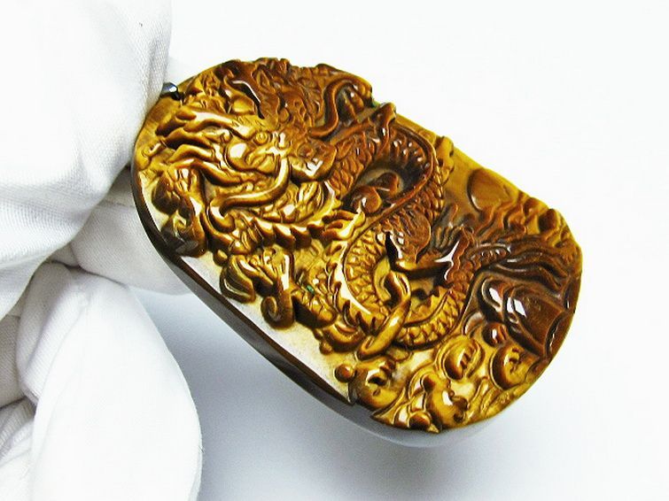 タイガーアイ 手彫り 龍 ペンダント [T152-933] 3枚目