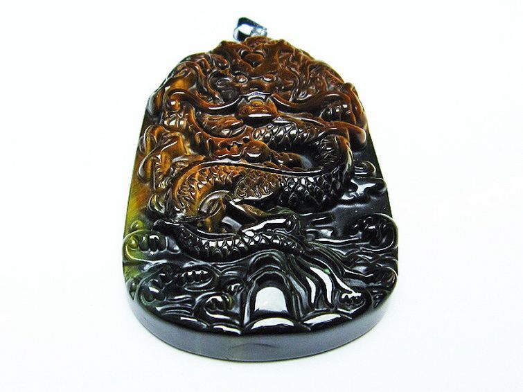 タイガーアイ 手彫り 龍 ペンダント [T152-945] 1枚目