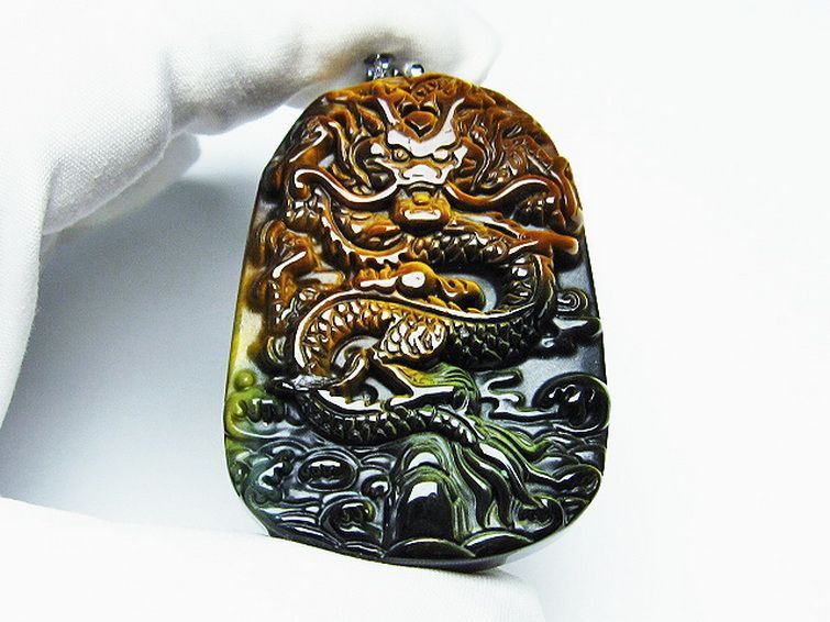 タイガーアイ 手彫り 龍 ペンダント [T152-945] 2枚目