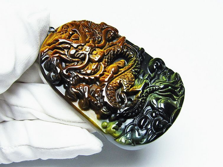 タイガーアイ 手彫り 龍 ペンダント [T152-945] 3枚目