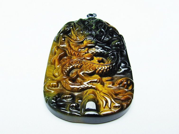 タイガーアイ 手彫り 龍 ペンダント [T152-947] 1枚目