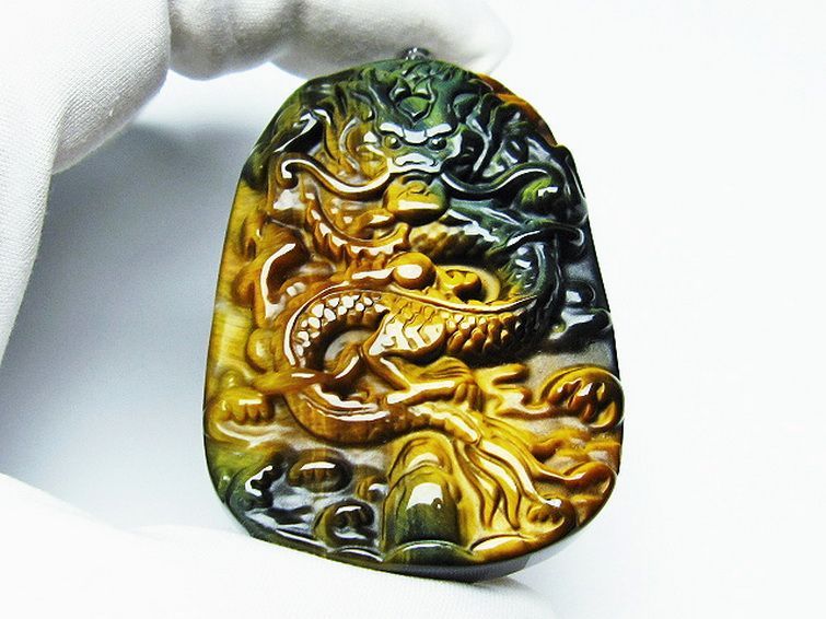 タイガーアイ 手彫り 龍 ペンダント [T152-947] 2枚目