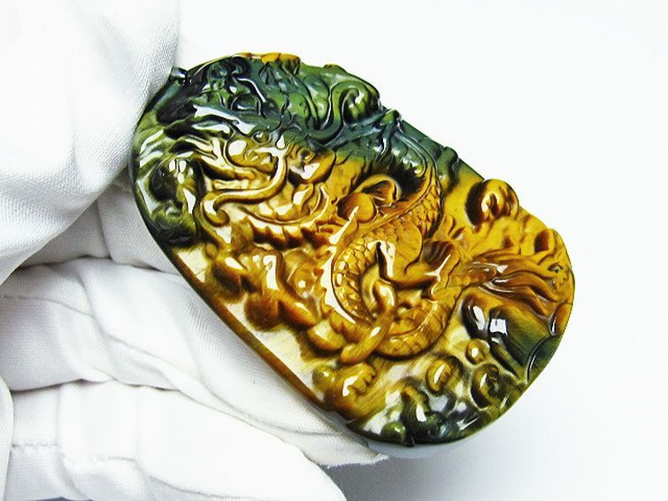 タイガーアイ 手彫り 龍 ペンダント [T152-947] 3枚目