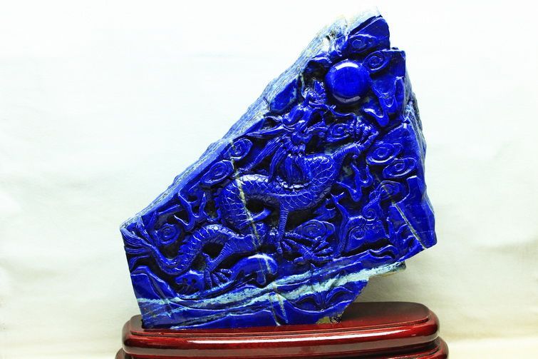 3.1Kg ラピスラズリ 手彫り 龍 置物[T362-533]