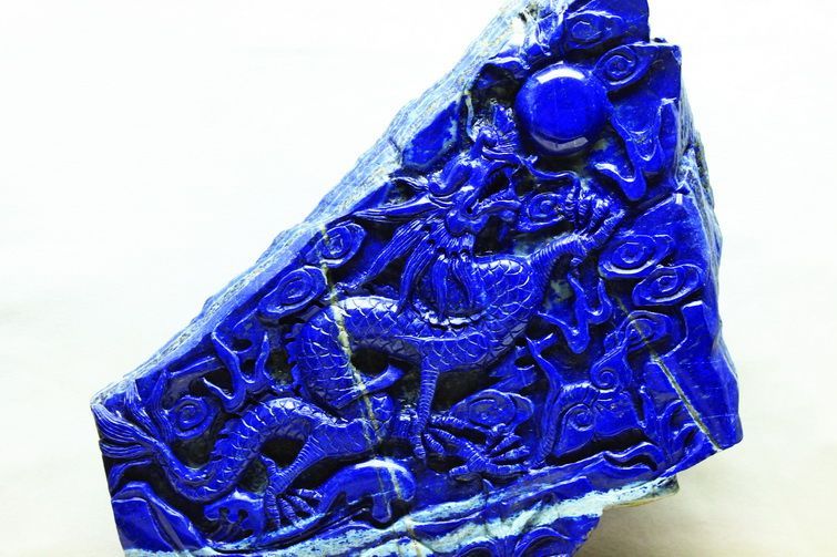 3.1Kg ラピスラズリ 手彫り 龍 置物[T362-533]