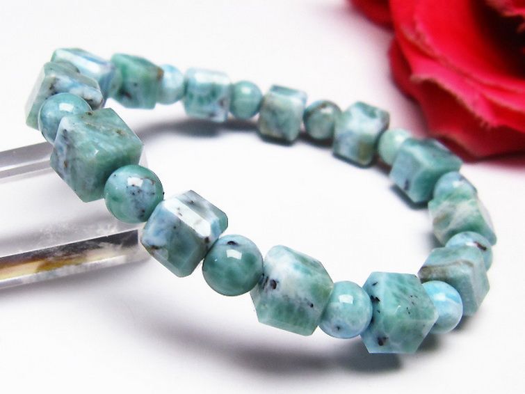 ラリマー キューブ+ラウンドビーズ ブレスレット 7mm [T7-20908] 1枚目