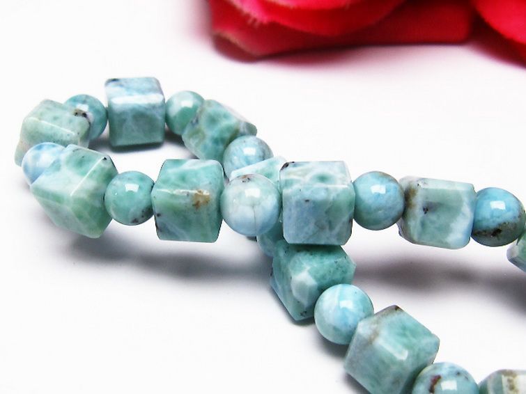 ラリマー キューブ+ラウンドビーズ ブレスレット 7mm [T7-20908] 2枚目