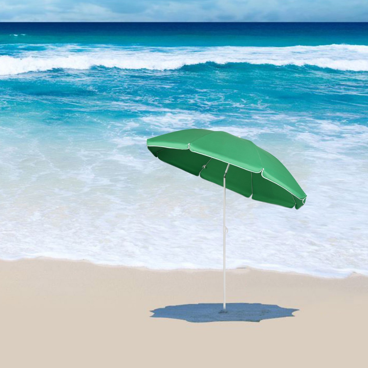 Sekey пляжный зонт диаметр 160cm× высота 195cm наклон c функцией тент UV cut универсальный зеленый [1 год гарантия ]