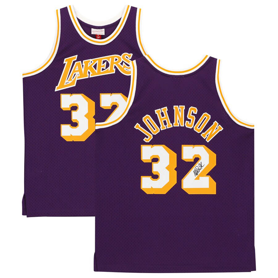 NBA Magic * Johnson Ray The Cars autograph autograph swing man jersey Mitchell &nes/Mitchell &amp; Ness purple 