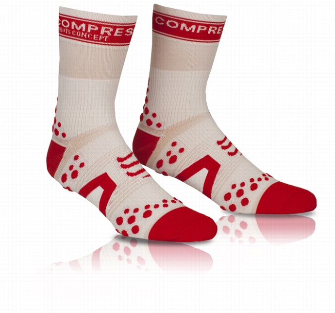 COMPRESSPORT Racing Socks V2 Bike( велоспорт носки ):White Red Dot