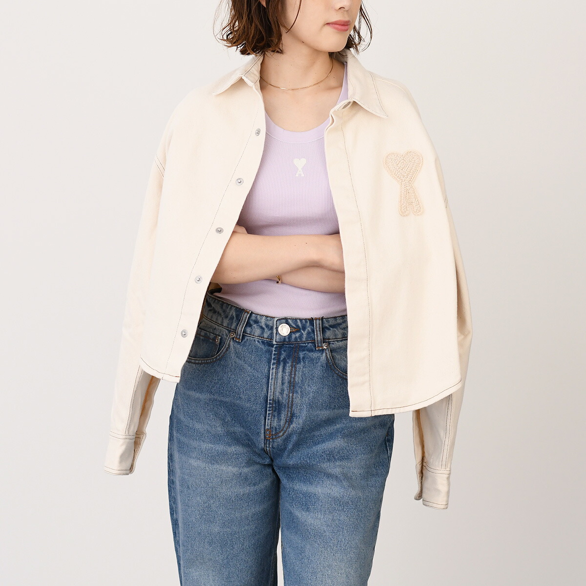 AMI ALEXANDRE MATTIUSSIami Париж s tops майка Ami de Coeur хлопок ребра FTK160 JE0117 женский лиловый 
