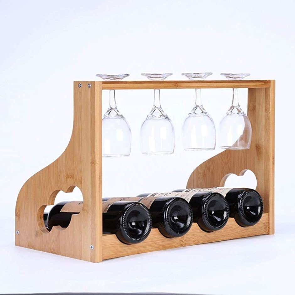 木製 ワインラック ワイングラスラック 付き ワインボトル グラス 