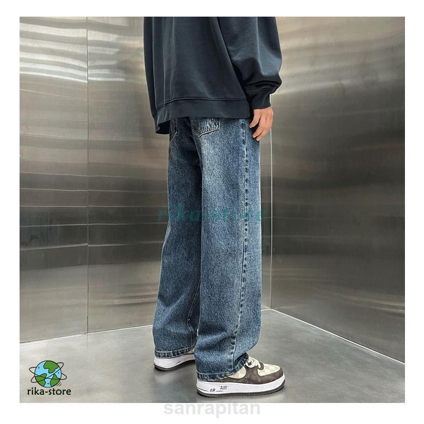  джинсы мужской Denim широкий брюки повреждение длинные брюки большой размер свободно casual весна лето осень-зима Denim брюки одноцветный relax уход серия s