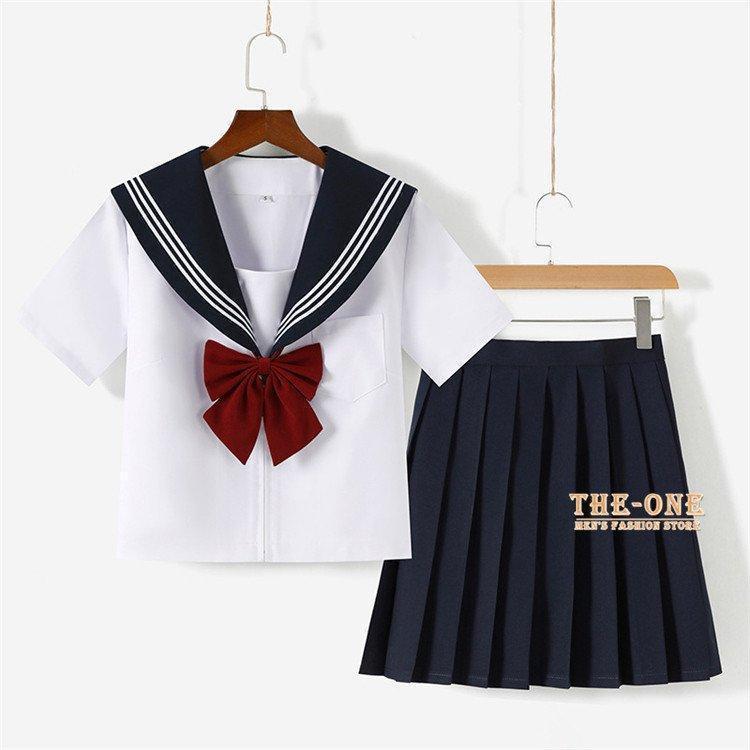  sailor suit short sleeves long sleeve blouse pleated skirt height length . knees height regular .. woman uniform single goods setup woman high school student JK uniform butterfly necktie attaching classical uniform 