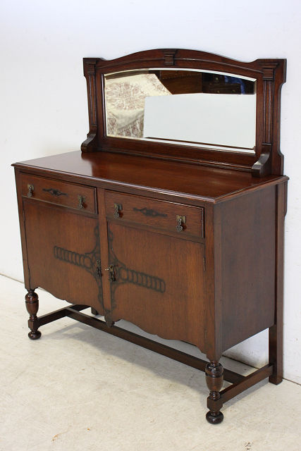 sb-9 1930 period England made antique oak mirror back sideboard bafe living storage furniture 