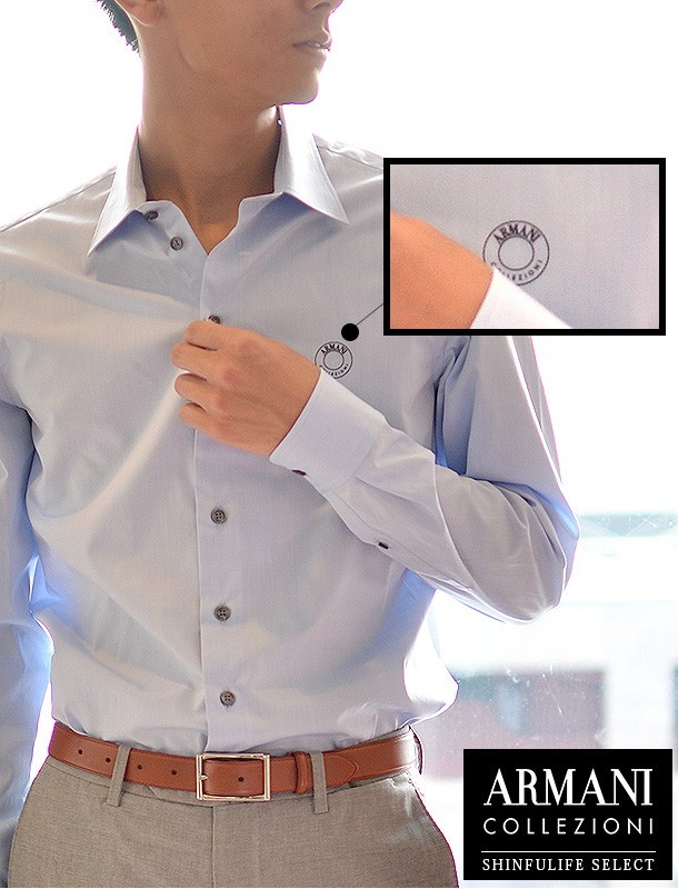  Armani button shirt long sleeve men's white white light blue ARMANI COLLEZIONI