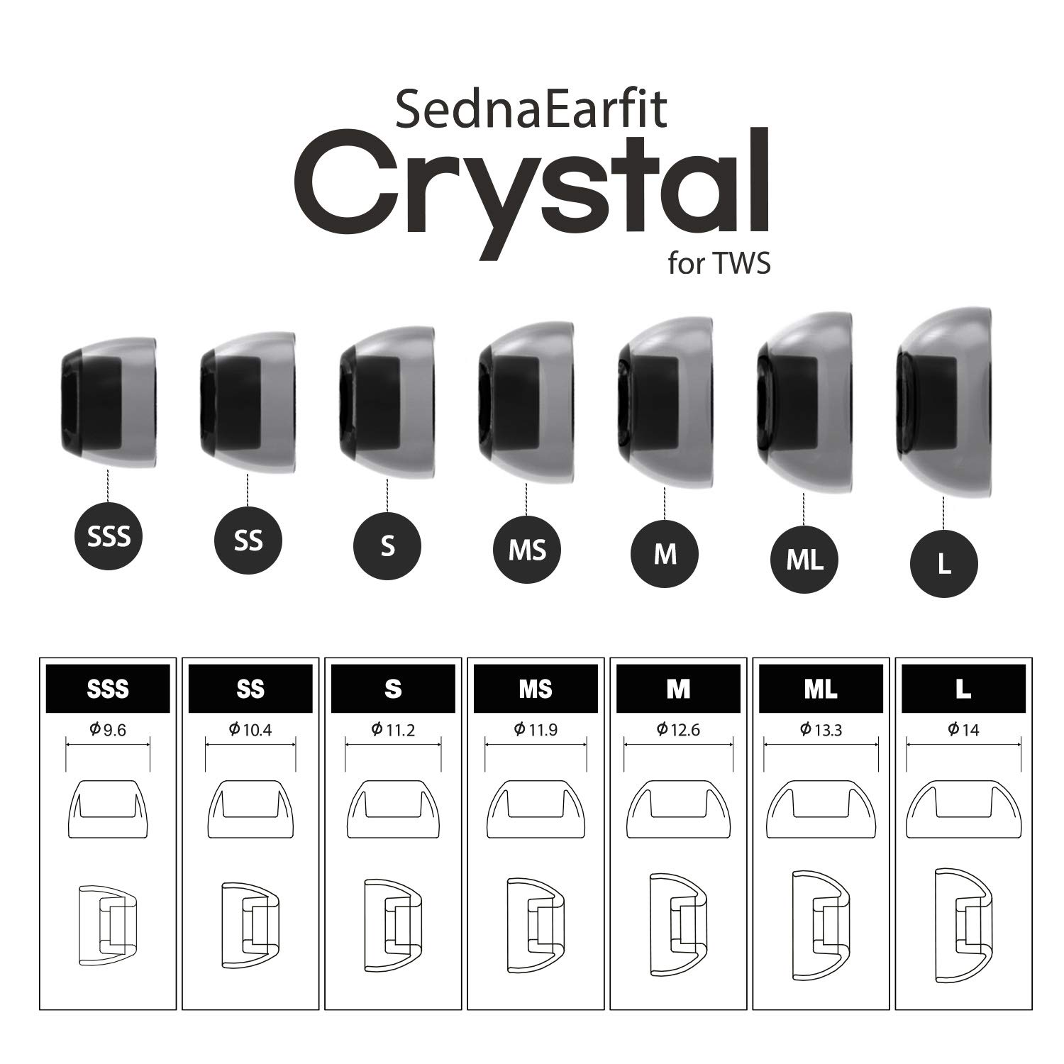 AZLA SednaEarfit Crystal for TWS [ year деталь SS размер 2 пара ] высший класс Германия производства premium LSR материалы принятие высокий серый 