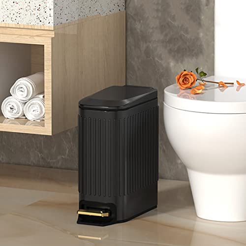  waste basket cover attaching pedal type 6L slim trash can made of stainless steel sound less air-tigh fingerprint prevention toilet / bus room / kitchen / living room for ( black )