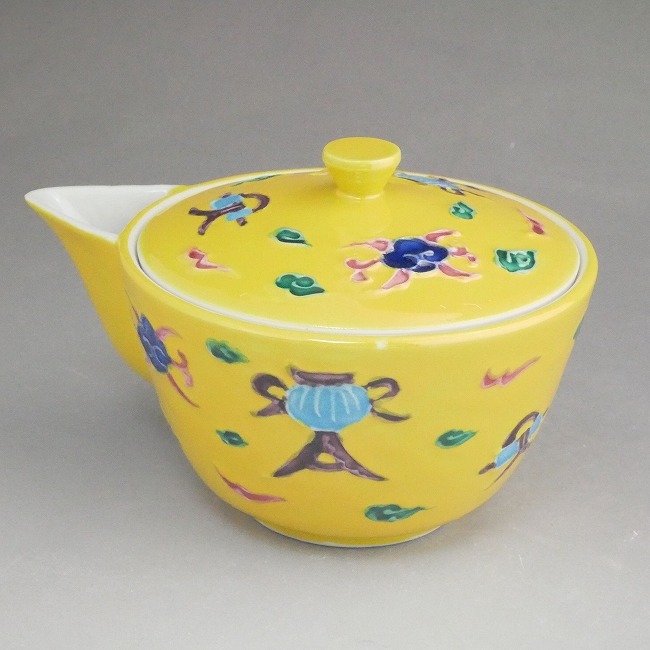 人気の京焼 清水焼 黄交趾宝鳳凰煎茶器揃 昭阿弥 食器、グラス