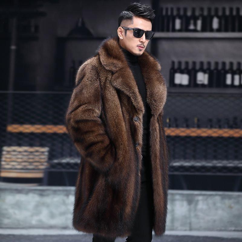  fur coat men's thick fur coat fox long coat fake fur business winter thing warm casual jumper outer casual 