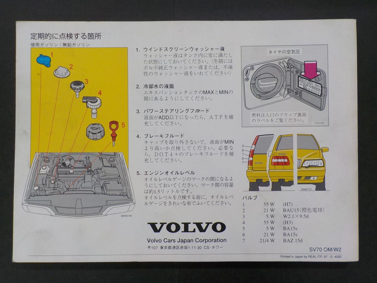  Volvo 8B5254W V70 предыдущий период инструкция по эксплуатации 1997 год 12 месяц печать 